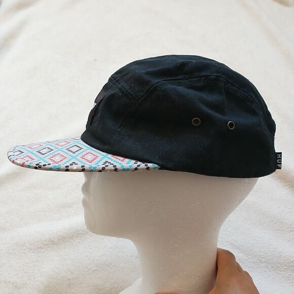 HUF Hex Volley Cap Hat Unisex OS Black Diamond Bill Cotton Logo Strap Back USA - Picture 3 of 12